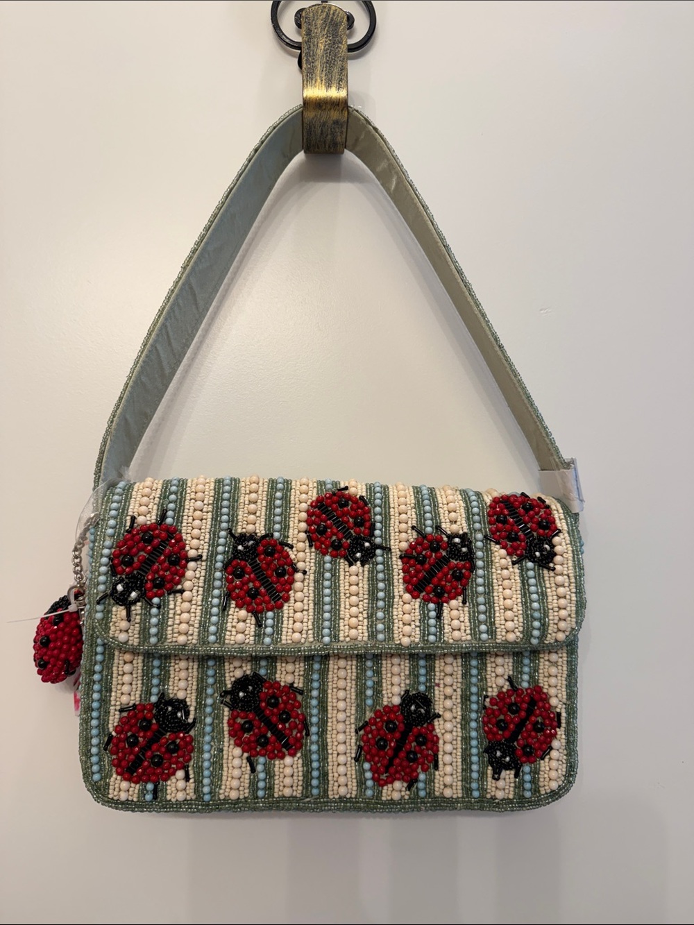 NWT-RARE Beaded Ladybug Shoulder Bag - Red and Cream